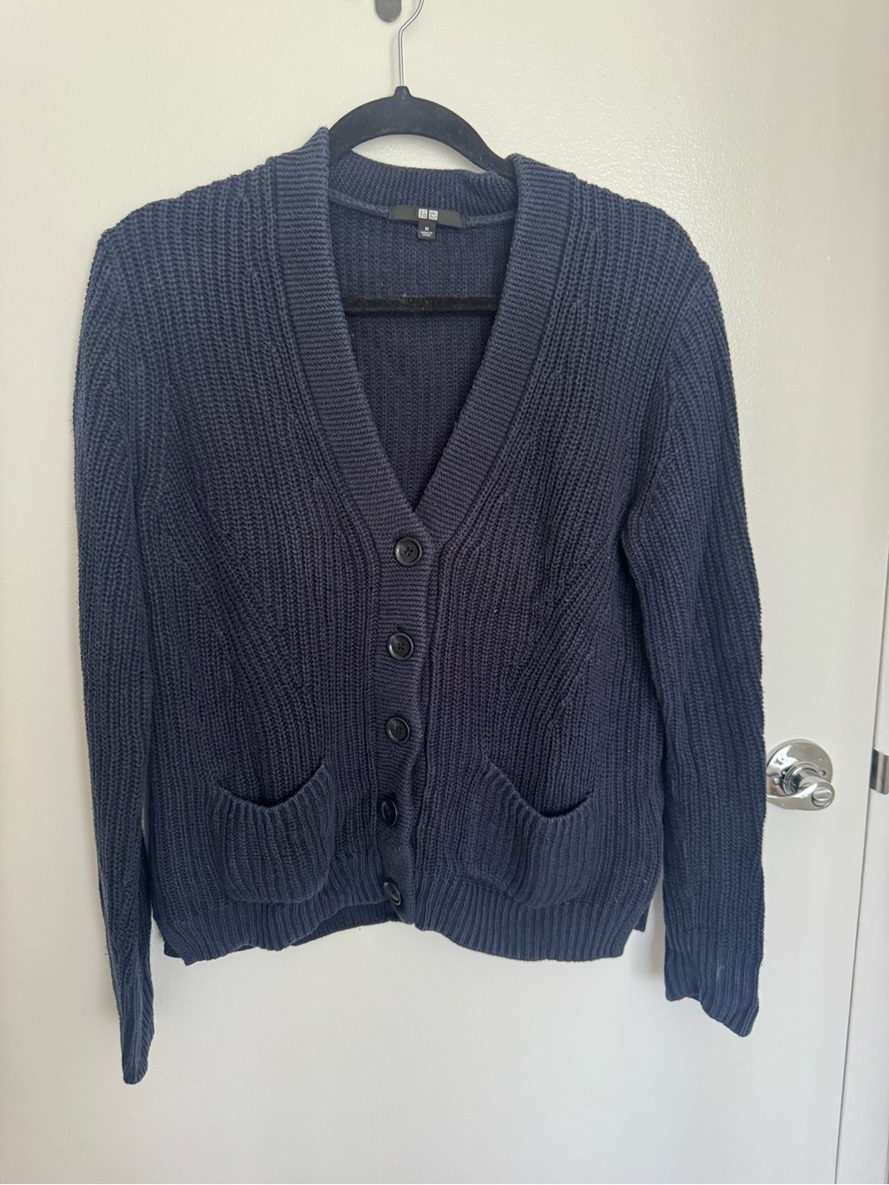Uniqlo Dark Navy Ribbed Button Front Cardigan